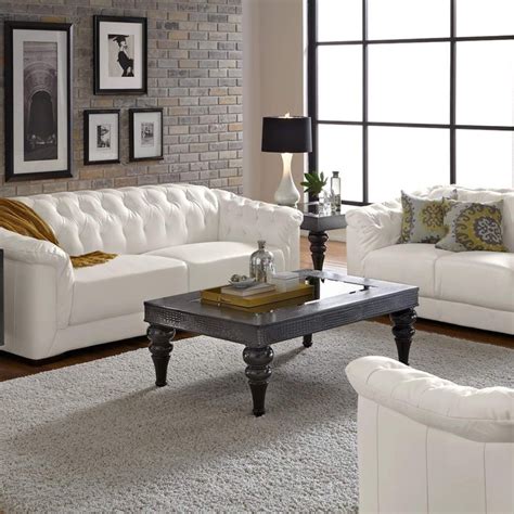 This is a very unique design with black lacquered end tables on both sides built into the platform of thi. Living Room Ideas White Leather Sofa | Living room leather