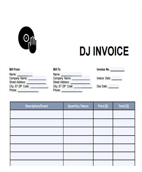 Free Dj Disc Jockey Invoice Template Word Pdf Eforms Dj Invoice