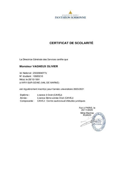 Certificat De Scolarite Pdf