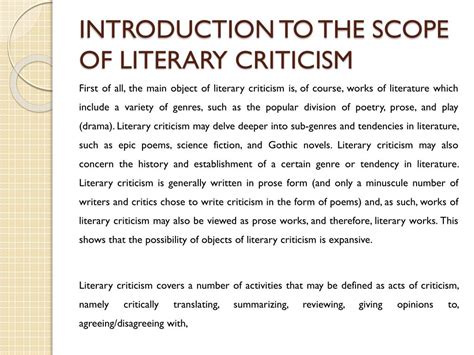 Ppt Introduction To The Scope Of Literary Criticism Powerpoint
