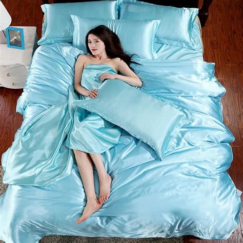 Comforter Bedding Sets Queen Size Solid Pink Silk Quilt Black Satin Bed Sheets Linen Cotton