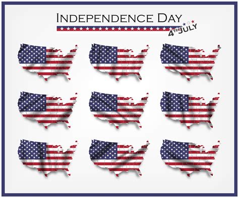 United States Of America Map And Waving Flag Set Independence Day Of