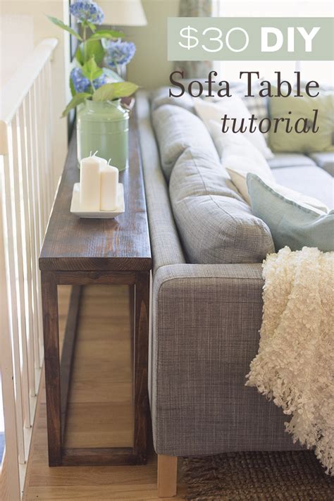 At first, a table behind the couch would have been merely a display area for things like flower vases, framed photos and maybe a lamp. $30 DIY Sofa/Console Table Tutorial | Jenna Sue Design Blog