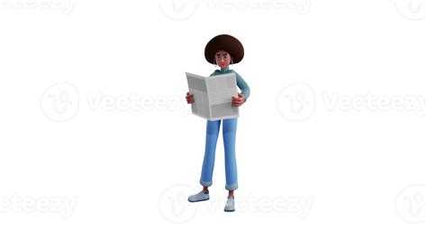 3d Illustration Beautiful Girl 3d Cartoon Character African Girl Is Reading Something In The