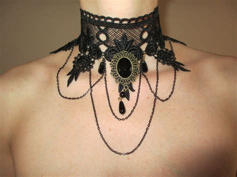Gothic Lace Beaded Neck Choker With Central Gem Violets Box Buy And Hire Vintage Clothing