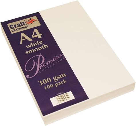 Craft Uk A4 300gsm 100 Sheets White Card 300gsm 296 X 21 X 01 Cm