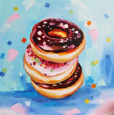 Donuts Art On Canvas Kitchen Decor Original Art Food Oil Etsy