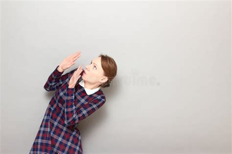 Scared Woman Raising Hands Up Afraid To Be Attacked Stock Image Image Of Latin Defense 83456299