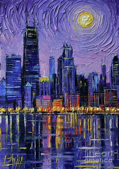 Chicago Skyline Painting Chicago Skyline Textured Palette Knife Oil