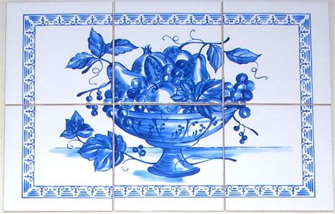 Blue Delft Fruit Ceramic Tile Mural 6pcs Of 425 Kiln Fired Backsplash