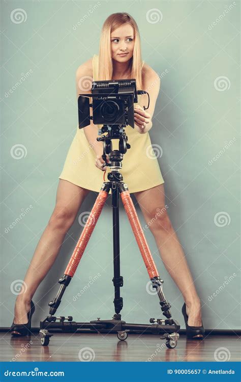 Photographer Woman With Camera Taking Photos Stock Image Image Of Photographic Lens