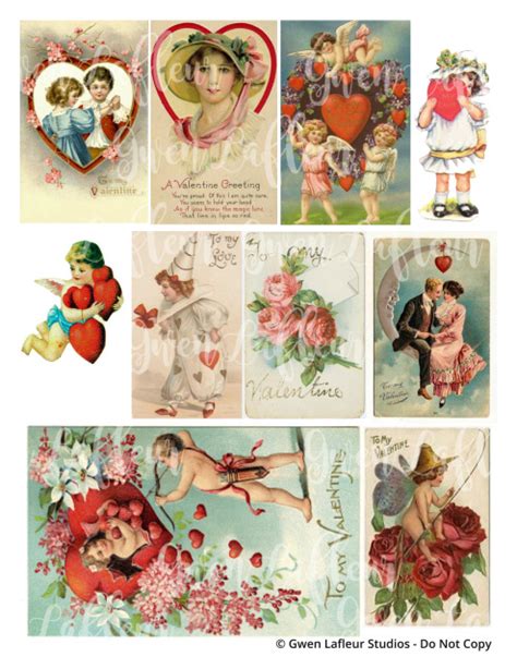 Vintage Valentines Downloadable Collage Cut Outs Gwen Lafleur Studios