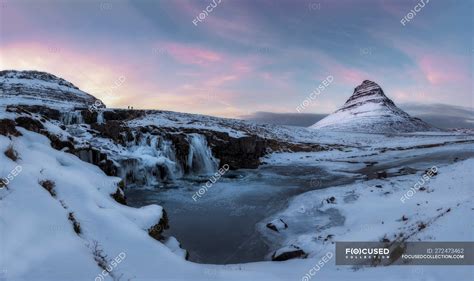 Kirkjufell Waterfall With Mountain In Winter Iceland Europe — Scenic
