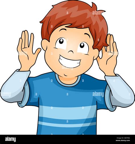 Illustration Of A Little Boy Doing The Listening Gesture Stock Photo