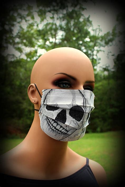 Fabric Face Mask Skulls On White Skull Mask Double Skull Etsy