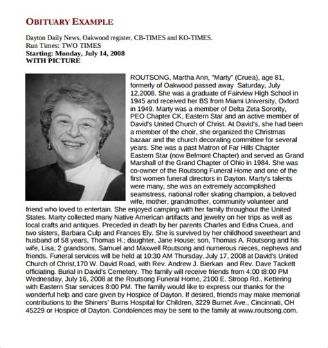 FREE 15+ Printable Obituary Templates in PDF | MS Word | PSD