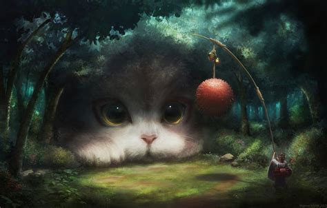 White Cat Illustration Artwork Digital Art Fantasy Art Cat 1080p