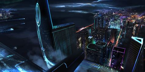 Seattle 2050 Tronified By Pk87 Cyberpunk City Futuristic City Scifi