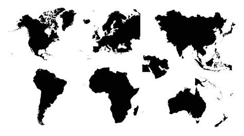 Mapa Mundial Conjunto De Silhuetas Do Mapa De Continentes Do Mundo Em Preto Sobre Fundo Branco