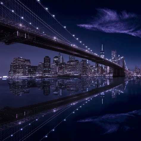 Beautiful View Of The Brooklyn Bridge At Night Time