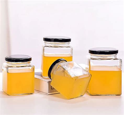 Square Clear Glass Honey Jam Sauce Jar Storage Bottles And Jars 50 100 200 280 380 500 730ml
