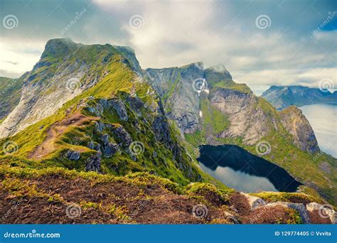 Aerial View Of The Fjord From The Mountain Stock Image Image Of