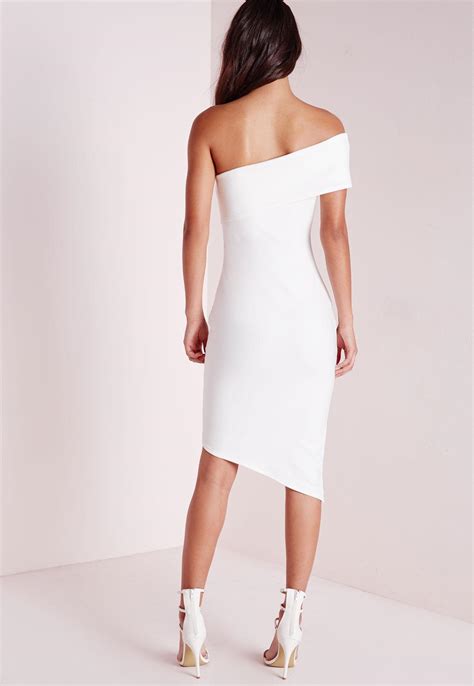 Lyst Missguided Crepe One Shoulder Asymmetric Bodycon Dress White In