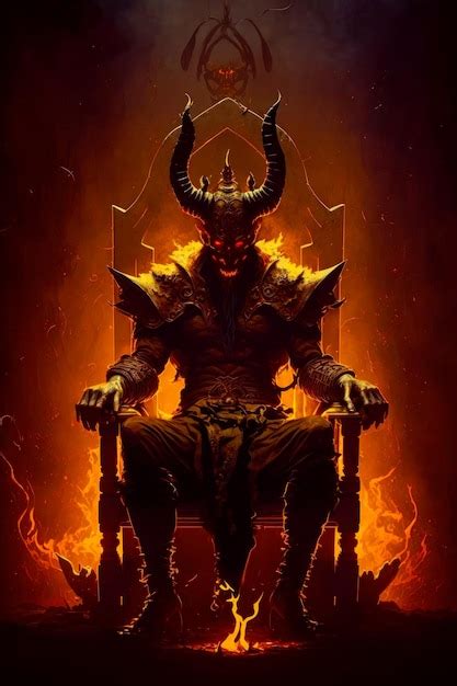 Premium Photo Demonic Demon Sitting In Chair In Front Of Fire Filled