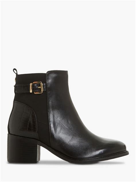 Dune Poetic Leather Buckle Block Heel Ankle Boots Black At John Lewis And Partners