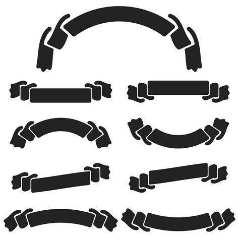 A Set Of Flat Black Isolated Silhouettes Of Strips Of Banners On White