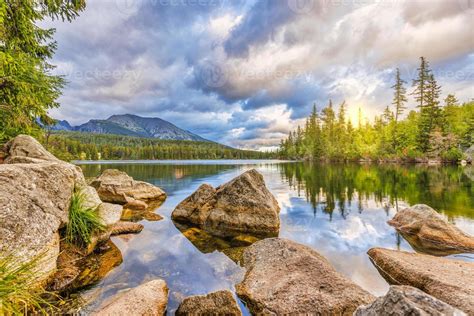 Beautiful Mountain Landscape Picturesque High Tatra Lake In Summer