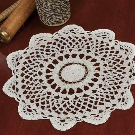 Round Gold Accented Cream Crocheted Doily Crochet And Lace Doilies