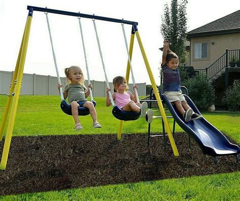 Bring fun and adventure into your very own backyard with a wooden swing set from kidkraft. Swing Set Playground Metal Outdoor Play Slide Kids ...