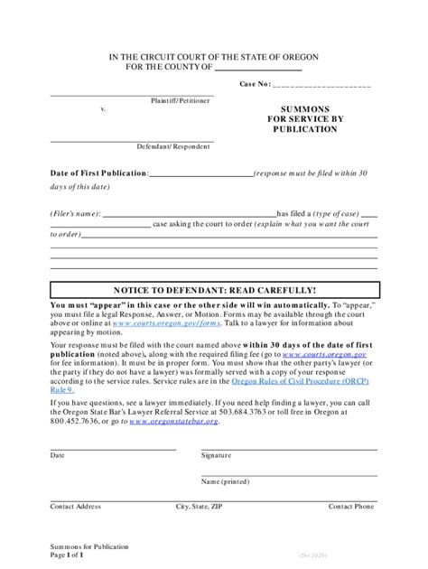 Oregon Civil Summons 2020 2024 Form Fill Out And Sign Printable Pdf