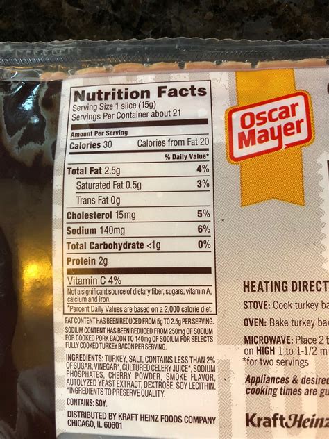 Oscar Mayer Turkey Bacon Nutrition Label Juleteagyd