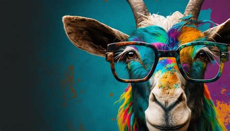 Premium Photo A Colorful Goat Wearing Glasses