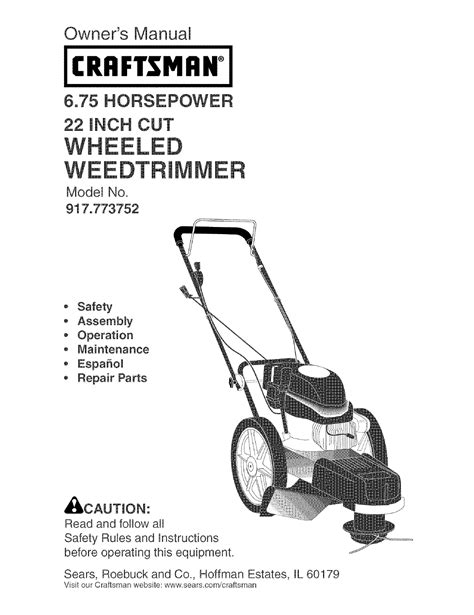 Craftsman 917773752 User Manual HIGH WHEEL WEED TRIMMER Manuals And