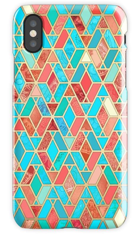 Melon And Aqua Geometric Tile Pattern Iphone Cases And Skins By Micklyn