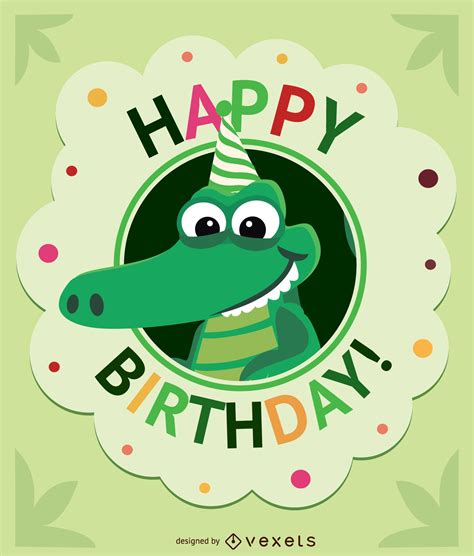 Download Birthday Cartoon Crocodile Card - Vector Download