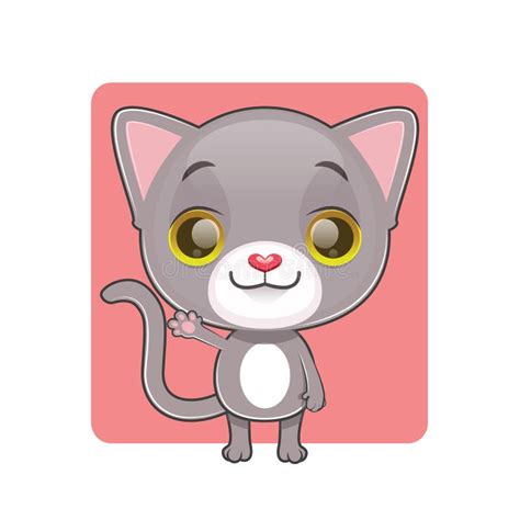 Cute Gray Cat Waving Stock Vector Illustration Of Contour 67141833