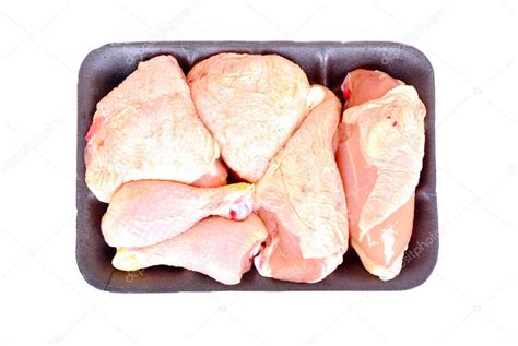 So grab a sharp knife and follow these 5 steps for turning a whole chicken into 8 pieces (2 breast halves, 2 thighs, 2 drumsticks, and 2 wings), and reap the rewards. Raw chicken pieces — Stock Photo © AnkevanWyk #6350898