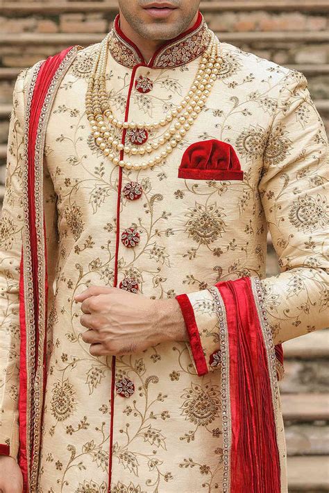 Exquisite All Over Embroidered Sherwani Manyavar Wedding Dresses Men Indian Groom Dress Men
