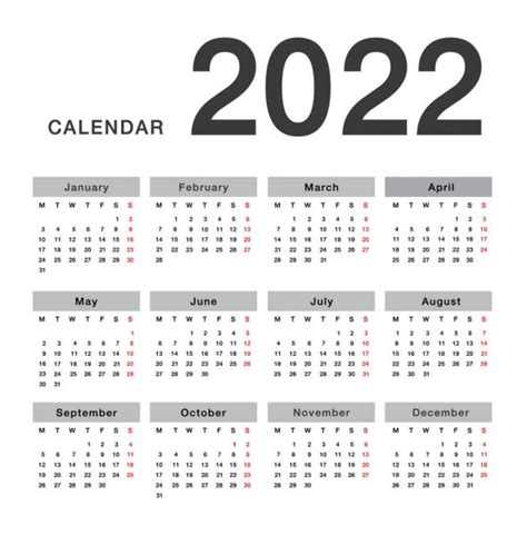 Année 2022 Calendrier Modèle Conception Vectorielle Horizontale