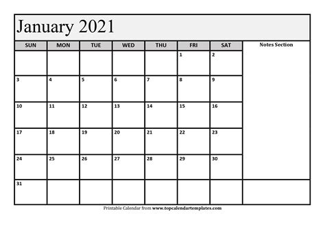 These free january calendars are.pdf files that download and print on almost any printer. Free January 2021 Calendar Printable - Monthly Template