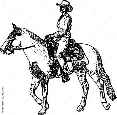 Cowgirl Riding Horse Sketch Drawing Vector Stock Vector Adobe Stock