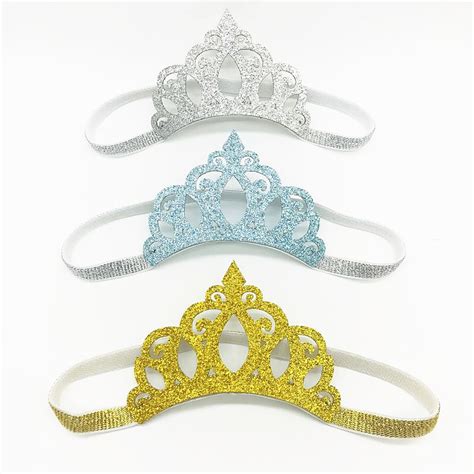 1 Pc New Cute Glittering Gold Silver Crown Baby Headbands Girls Elastic