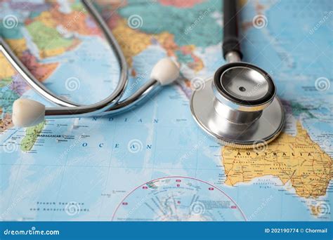 Stethoscope On Usa America World Globe Map Background Editorial Stock