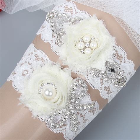 2016 Hot Handmade Crystal Rhinestones Flower Lace Wedding Bridal Garter