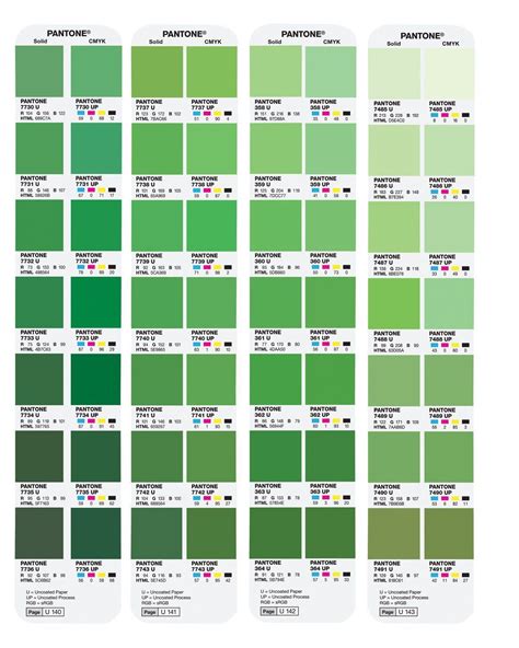 Pantones Color Chart With Different Shades Of Green And Yellow On Each