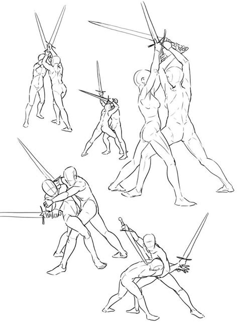 Then, draw the head, neck, and torso with a waistline on top of the stick figure outline. Pin by Cheshire Grin on stock/poses | Art reference poses, Sword poses